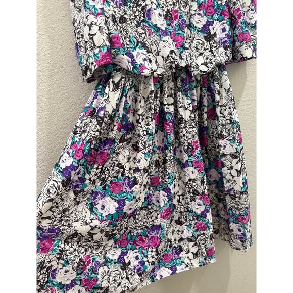 VTG 80s Floral Dress Romantic Cottagecore Lace Collar Waist 3/4 Sleeve Pullover - Picture 5 of 6